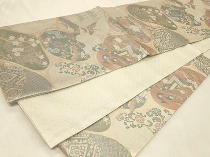 平和屋着物◎六通柄袋帯　御所車飛鶴花文　金銀糸　正絹　逸品　CABC5119in