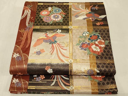 平和屋着物◎六通柄袋帯　唐織　天井鳳凰花丸文　金糸　正絹　逸品　CABC5120in