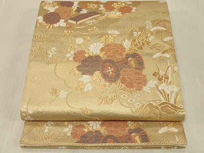 平和屋着物◎六通柄袋帯　雲取り鼓花文　金糸　正絹　逸品　CABC5121in