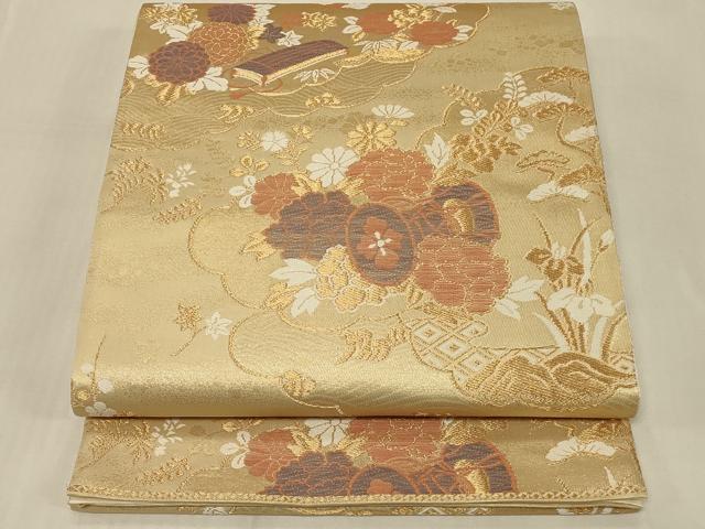 平和屋着物◎六通柄袋帯　雲取り鼓花文　金糸　正絹　逸品　CABC5121in
