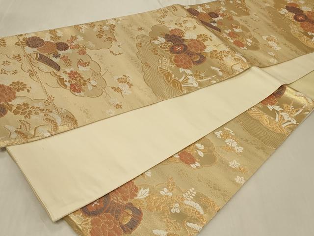 平和屋着物◎六通柄袋帯　雲取り鼓花文　金糸　正絹　逸品　CABC5121in