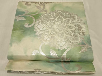 平和屋着物◎六通柄袋帯　正倉院花唐草文　銀糸　正絹　逸品　CABC5123in