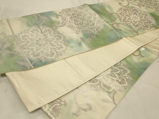 平和屋着物◎六通柄袋帯　正倉院花唐草文　銀糸　正絹　逸品　CABC5123in
