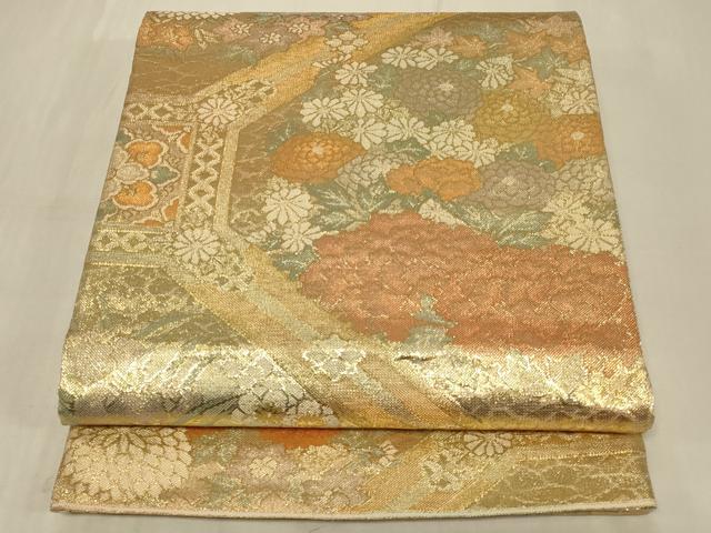 平和屋着物◎佐賀錦　六通柄袋帯　蜀江草花文　金糸　正絹　逸品　CABC5129in