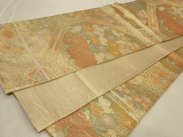 平和屋着物◎佐賀錦　六通柄袋帯　蜀江草花文　金糸　正絹　逸品　CABC5129in