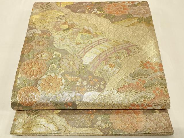 平和屋着物◎佐賀錦　六通柄袋帯　九百錦　花乃舞　金糸　正絹　逸品　CABC5135in