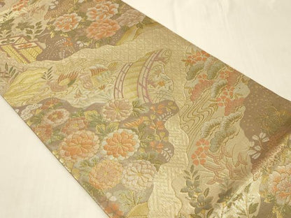 平和屋着物◎佐賀錦　六通柄袋帯　九百錦　花乃舞　金糸　正絹　逸品　CABC5135in
