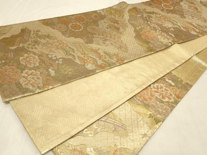 平和屋着物◎佐賀錦　六通柄袋帯　九百錦　花乃舞　金糸　正絹　逸品　CABC5135in