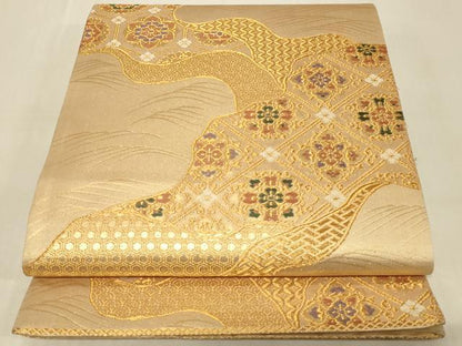 平和屋着物◎六通柄袋帯　道長正倉院花文　金糸　正絹　逸品　CABC5138in