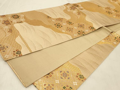 平和屋着物◎六通柄袋帯　道長正倉院花文　金糸　正絹　逸品　CABC5138in
