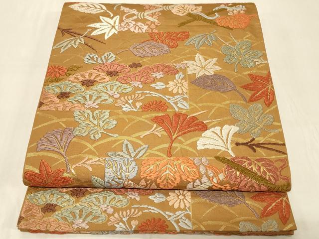 平和屋着物◎六通柄袋帯　唐織　草花文　金糸　正絹　逸品　CABC5142in