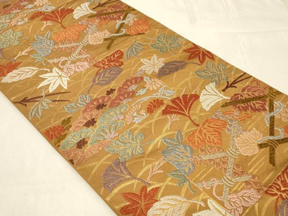 平和屋着物◎六通柄袋帯　唐織　草花文　金糸　正絹　逸品　CABC5142in