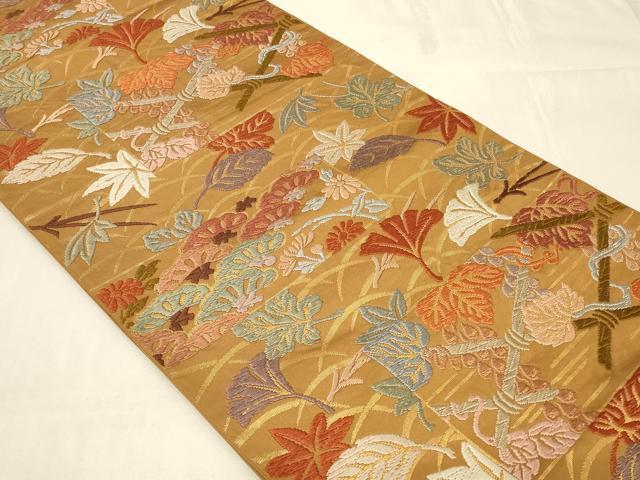 平和屋着物◎六通柄袋帯　唐織　草花文　金糸　正絹　逸品　CABC5142in