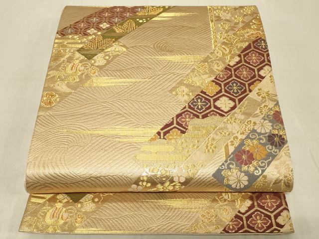 平和屋着物◎六通柄袋帯　吉祥草花文　金糸　正絹　逸品　CABC5143in