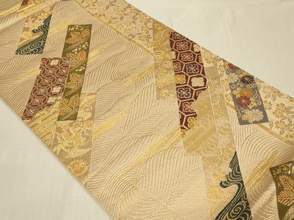 平和屋着物◎六通柄袋帯　吉祥草花文　金糸　正絹　逸品　CABC5143in