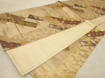 平和屋着物◎六通柄袋帯　吉祥草花文　金糸　正絹　逸品　CABC5143in