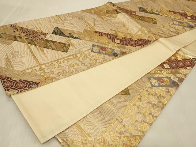 平和屋着物◎六通柄袋帯　吉祥草花文　金糸　正絹　逸品　CABC5143in