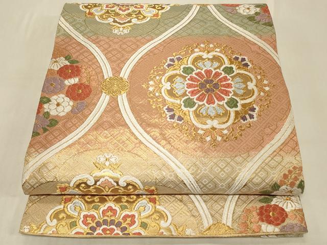 平和屋着物◎六通柄袋帯　唐織　立涌正倉院花文　金糸　正絹　逸品　CABC5144in