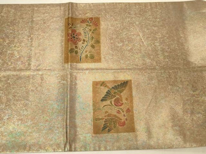 平和屋着物◎太鼓柄袋帯　螺鈿　短冊花鳥文　金彩　引箔　正絹　逸品　CABC5149in