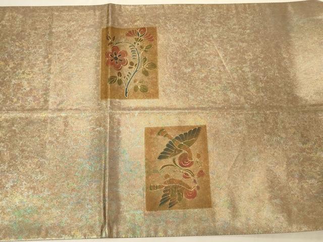平和屋着物◎太鼓柄袋帯　螺鈿　短冊花鳥文　金彩　引箔　正絹　逸品　CABC5149in