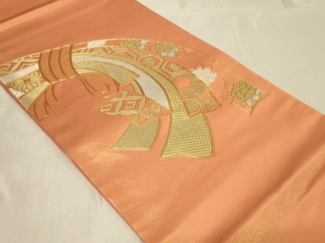 平和屋着物◎佐賀錦　太鼓柄袋帯　駒刺繍　束ね熨斗草花文　金銀糸　正絹　逸品　CABC5150in