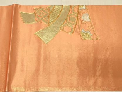 平和屋着物◎佐賀錦　太鼓柄袋帯　駒刺繍　束ね熨斗草花文　金銀糸　正絹　逸品　CABC5150in