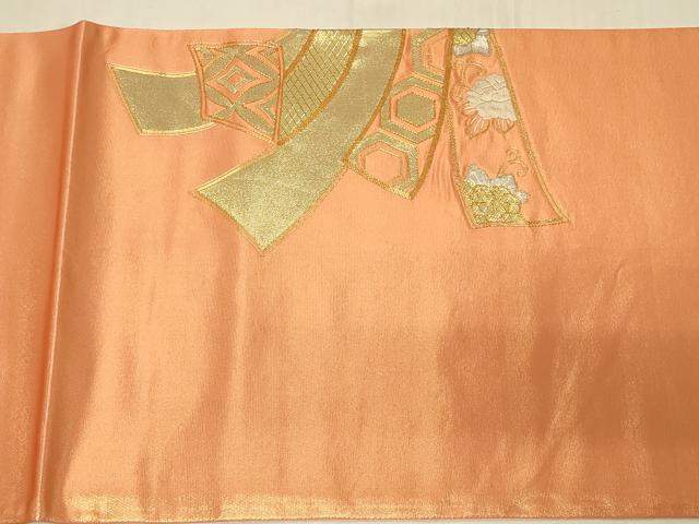 平和屋着物◎佐賀錦　太鼓柄袋帯　駒刺繍　束ね熨斗草花文　金銀糸　正絹　逸品　CABC5150in