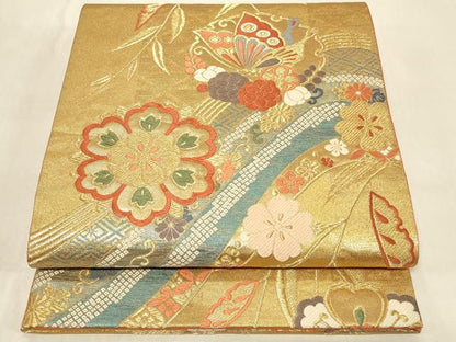 平和屋着物◎六通柄袋帯　唐織　正倉院花蝶文　金糸　鈴乃屋扱い　正絹　逸品　CABC5157in