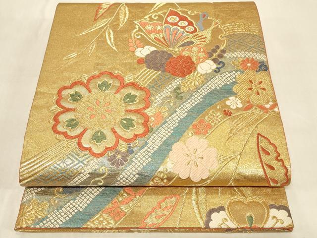 平和屋着物◎六通柄袋帯　唐織　正倉院花蝶文　金糸　鈴乃屋扱い　正絹　逸品　CABC5157in