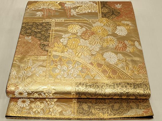 平和屋着物◎六通柄袋帯　籬草花文　金銀糸　正絹　逸品　CABC5158in