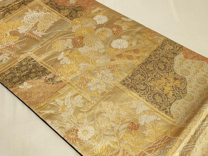 平和屋着物◎六通柄袋帯　籬草花文　金銀糸　正絹　逸品　CABC5158in