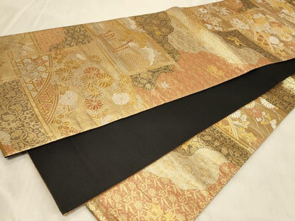 平和屋着物◎六通柄袋帯　籬草花文　金銀糸　正絹　逸品　CABC5158in
