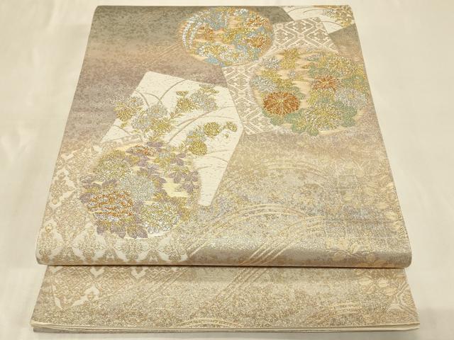 平和屋着物◎六通柄袋帯　色紙花丸文　金銀糸　正絹　逸品　CABC5162in