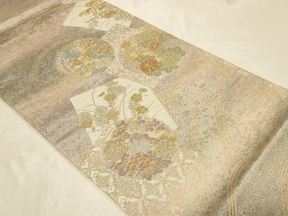 平和屋着物◎六通柄袋帯　色紙花丸文　金銀糸　正絹　逸品　CABC5162in