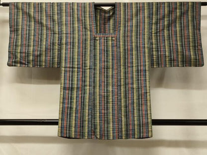 平和屋着物＃道行コート　紬地　縞　正絹　逸品　CABC5167in