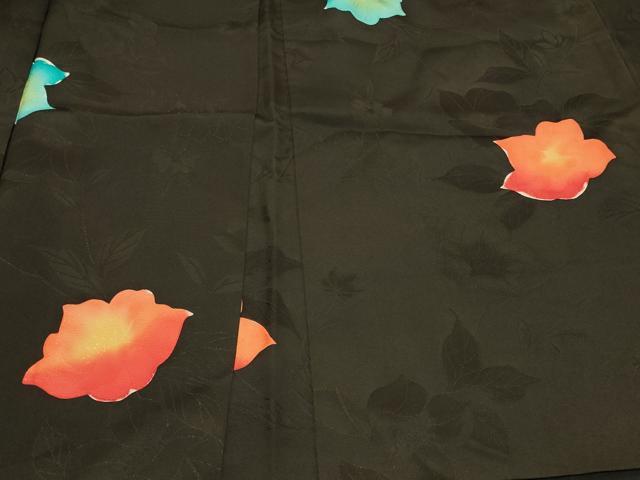 平和屋着物＃羽織　地紋起こし　舞葉文　暈し染め　黒地　正絹　逸品　CABF1360in 平和屋着物＃羽織 地紋起こし 舞花文 暈し染め 黒地 正絹 逸品 CABC5185in