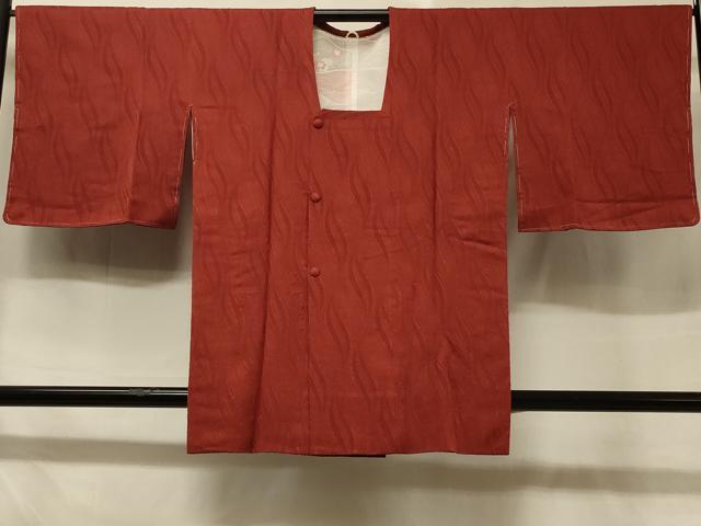 平和屋着物＃道行コート 幾何学文様 赤銅色 正絹 逸品 未使用 CABC5193in