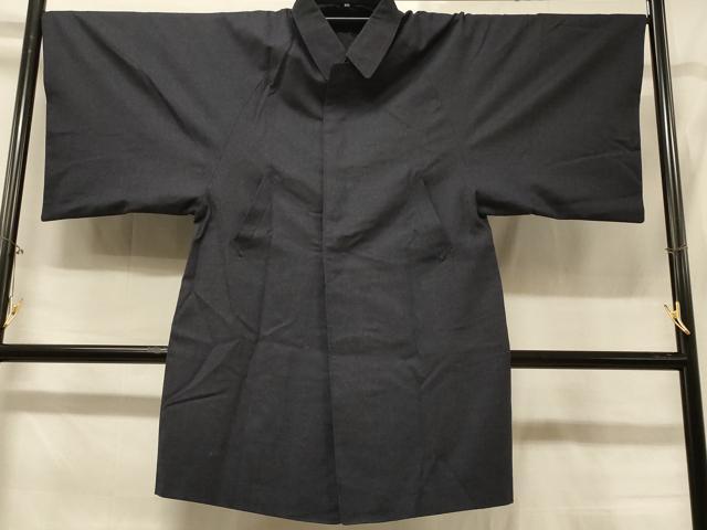 平和屋着物∞男性　和装コート　角袖　藍鉄色　ロング丈　ウール　CABC5200in