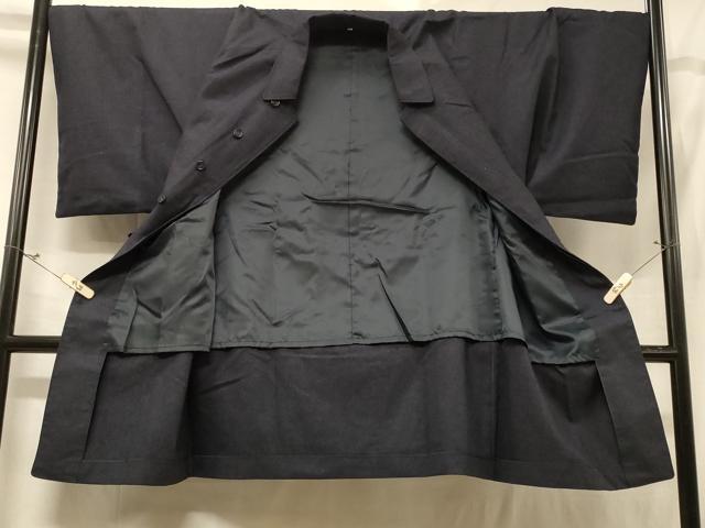 平和屋着物∞男性　和装コート　角袖　藍鉄色　ロング丈　ウール　CABC5200in