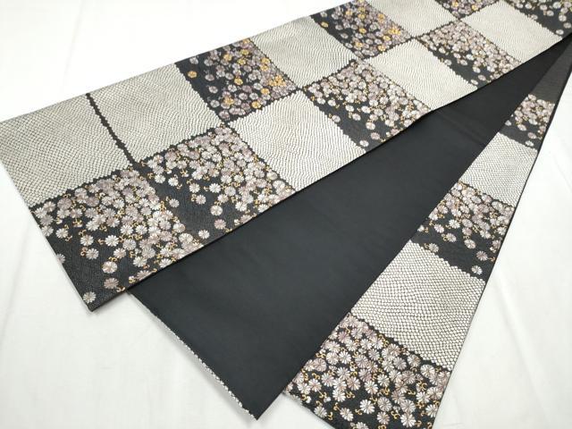 平和屋着物●六通柄袋帯 唐織 市松菊唐草文 金糸 正絹 逸品 CABC5203hy