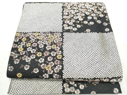 平和屋着物●六通柄袋帯 唐織 市松菊唐草文 金糸 正絹 逸品 CABC5203hy