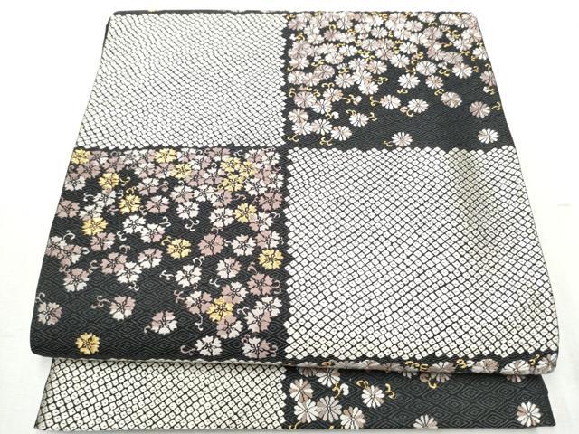 平和屋着物●六通柄袋帯 唐織 市松菊唐草文 金糸 正絹 逸品 CABC5203hy