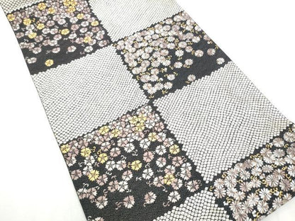 平和屋着物●六通柄袋帯 唐織 市松菊唐草文 金糸 正絹 逸品 CABC5203hy
