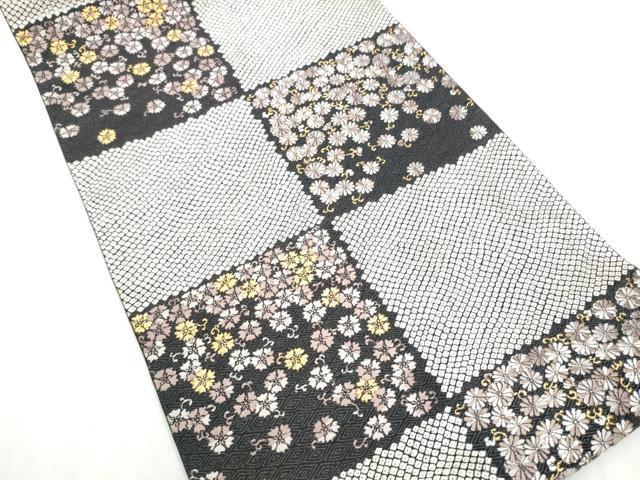 平和屋着物●六通柄袋帯 唐織 市松菊唐草文 金糸 正絹 逸品 CABC5203hy