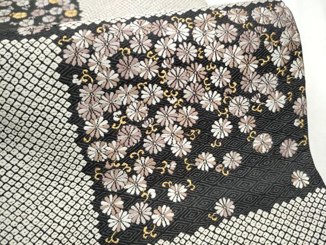 平和屋着物●六通柄袋帯 唐織 市松菊唐草文 金糸 正絹 逸品 CABC5203hy