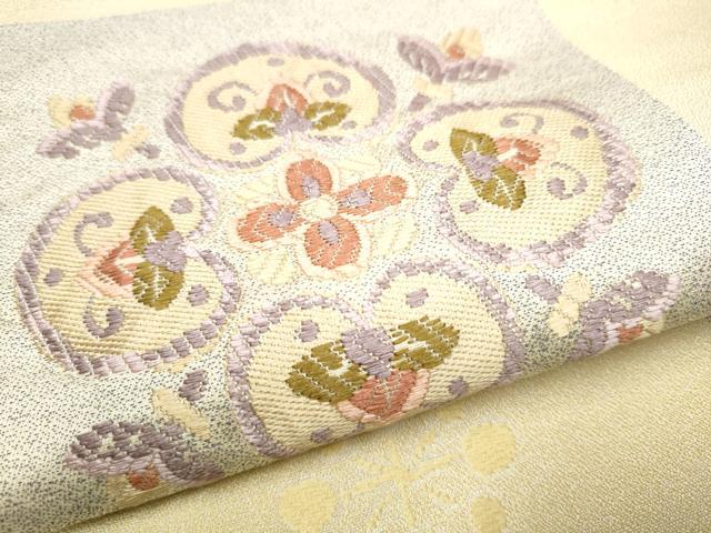平和屋着物●六通柄袋帯 唐織 市松花文 正絹 逸品 CABC5205hy