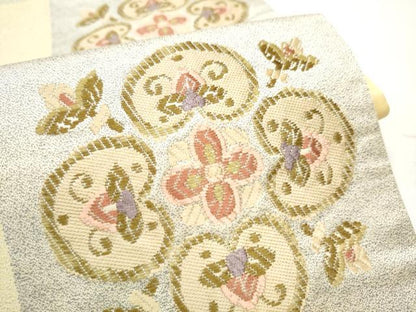 平和屋着物●六通柄袋帯 唐織 市松花文 正絹 逸品 CABC5205hy