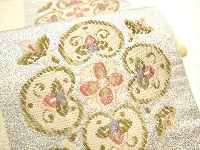 平和屋着物●六通柄袋帯 唐織 市松花文 正絹 逸品 CABC5205hy