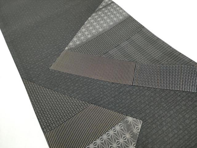 平和屋着物●太鼓柄袋帯 切嵌 吉祥文 黒地 正絹 逸品 未使用 CABC5209hy