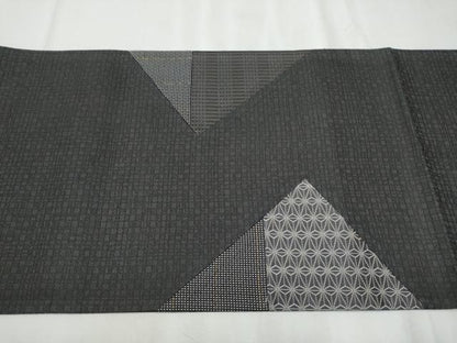 平和屋着物●太鼓柄袋帯 切嵌 吉祥文 黒地 正絹 逸品 未使用 CABC5209hy